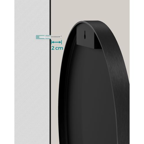 Miroir Rond, Miroir Mural, Diamètre 50 Cm, Cadre En Métal, Facile à Installer, Noir D'encre