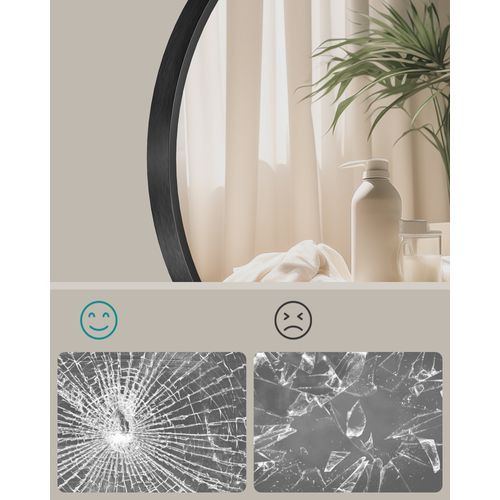 Miroir Rond, Miroir Mural, Diamètre 50 Cm, Cadre En Métal, Facile à Installer, Noir D'encre