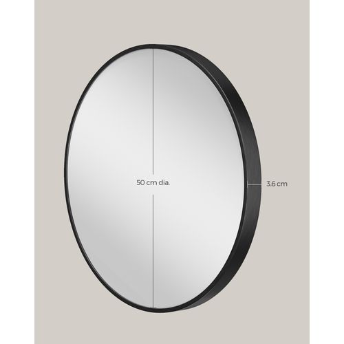 Miroir Rond, Miroir Mural, Diamètre 50 Cm, Cadre En Métal, Facile à Installer, Noir D'encre