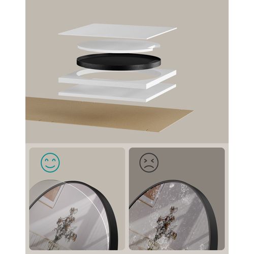 Miroir Rond, Miroir Mural, Diamètre 50 Cm, Cadre En Métal, Facile à Installer, Noir D'encre