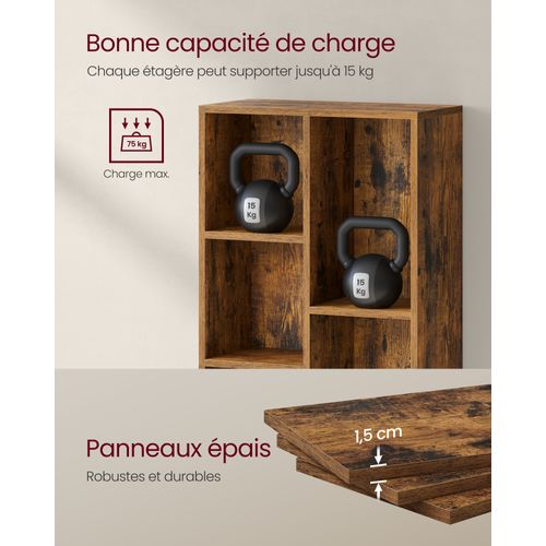 Bibliothèque, Étagère à 5 Niveaux, 50 X 24 X 80 Cm, Marron Rustique