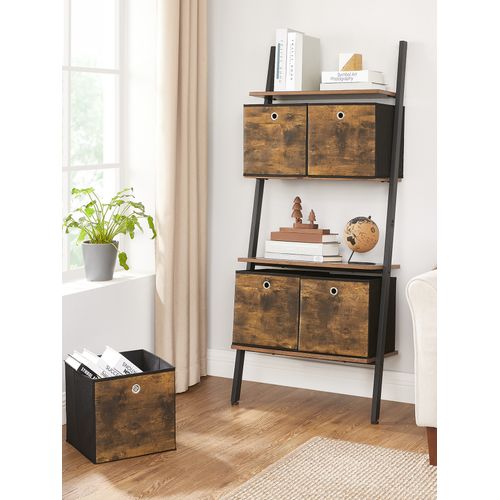 Boîte De Rangement, Lot De 6, Cube Tissu Non-tissé Et Oxford, Pliables, Marron Rustique Et Noir