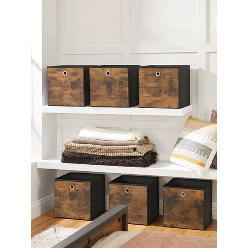 Boîte De Rangement, Lot De 6, Cube Tissu Non-tissé Et Oxford, Pliables, Marron Rustique Et Noir