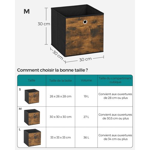 Boîte De Rangement, Lot De 6, Cube Tissu Non-tissé Et Oxford, Pliables, Marron Rustique Et Noir