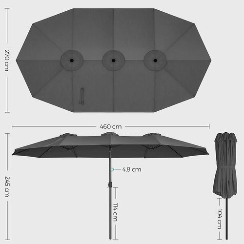 Parasol Double 460 X 270 Cm, Ombrelle Extra Large Pour Terrasse, Protection Upf 50+