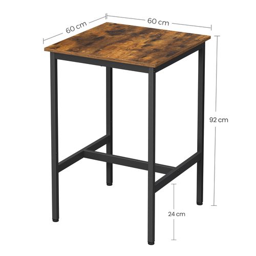 Table Haute, Table De Bar Carrée, 60 X 60 X 92 Cm, Style Industriel, Marron Rustique