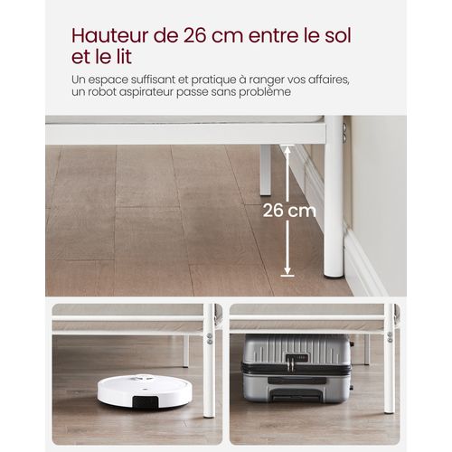 Lit 140 X 190 Cm, Structure De Lit En Métal, Blanc