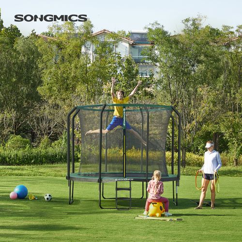 Trampoline Pour Enfant, Diamètre 305 Cm, Filet De Protection, Poteau De 180 Cm De Haut, Noir Et Vert