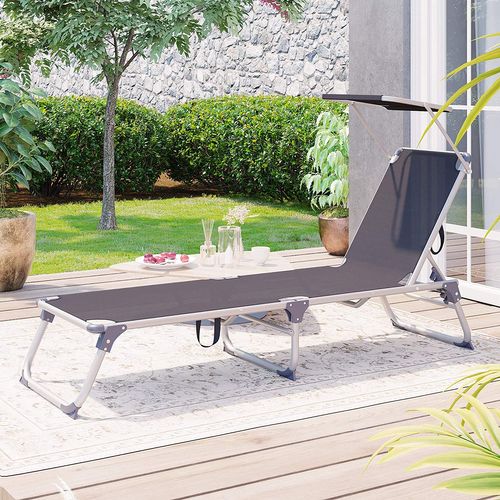 Chaise Longue, Avec Dossiers Et Parasol Inclinables, Pliable, Léger, Charge 150 Kg, Gris Anthracite