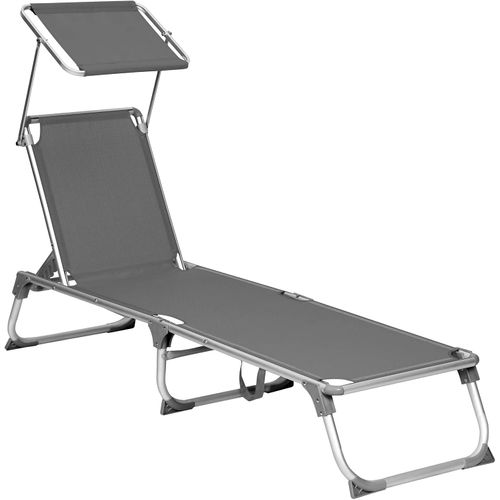 Chaise Longue, Avec Dossiers Et Parasol Inclinables, Pliable, Léger, Charge 150 Kg, Gris Anthracite