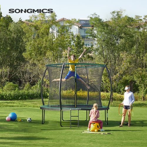 Trampoline Pour Enfants Diamètre 305 Cm, Filet De Protection, Poteau Incurvé 180 Cm, Noir Et Vert