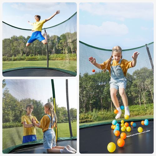 Trampoline Pour Enfants Diamètre 305 Cm, Filet De Protection, Poteau Incurvé 180 Cm, Noir Et Vert