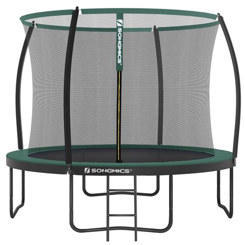 Trampoline Pour Enfants Diamètre 305 Cm, Filet De Protection, Poteau Incurvé 180 Cm, Noir Et Vert