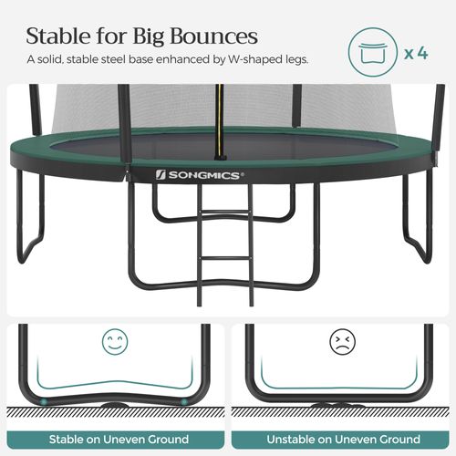 Trampoline Pour Enfants Diamètre 305 Cm, Filet De Protection, Poteau Incurvé 180 Cm, Noir Et Vert