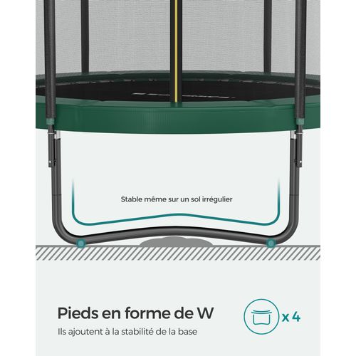 Trampoline De Jardin Rond, Avec Filet De Sécurité Intérieur, Noir Et Vert Foncé