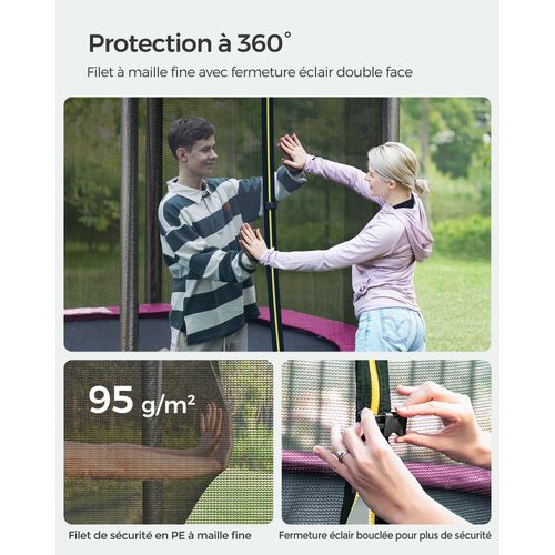 Trampoline extérieur Enfant, Filet De Protection Externe, Coussins De Sécurité, Noir Et Rose