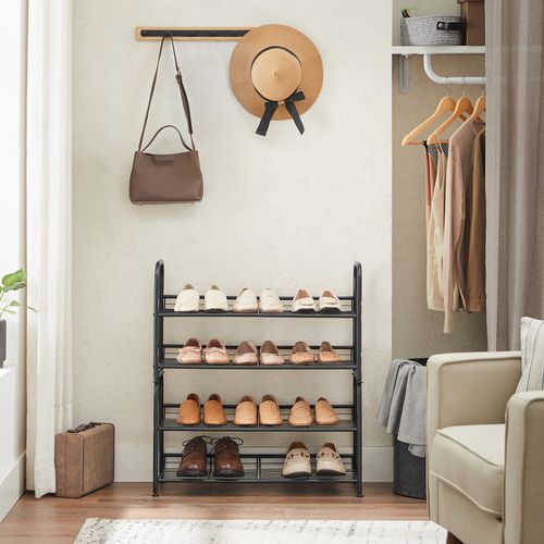 Meuble à Chaussures à 2 Niveaux, Empilable, Jusqu'à 8 Paires, En Métal, 68,5 X 27,5 X 37 Cm, Noir