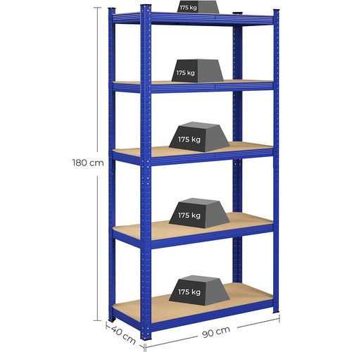 Étagère, Planches Réglables, Lot De 2, 40 X 90 X 180 Cm, Capacité 875 Kg, Bleu
