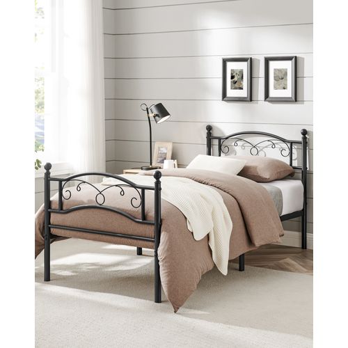 Lit 90 X 190 Cm En Métal, Cadre De Lit 1 Place, Noir