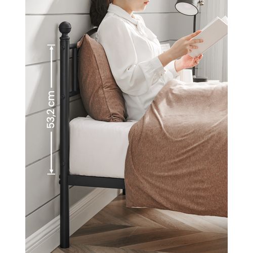 Lit 90 X 190 Cm En Métal, Cadre De Lit 1 Place, Noir