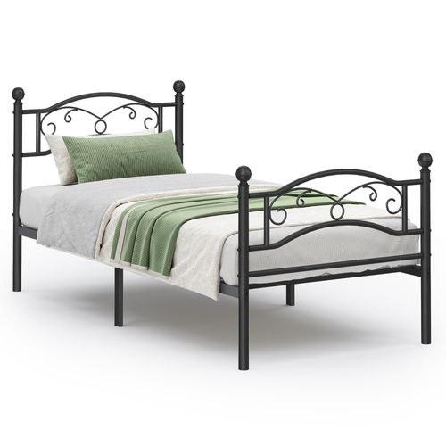 Lit 90 X 190 Cm En Métal, Cadre De Lit 1 Place, Noir