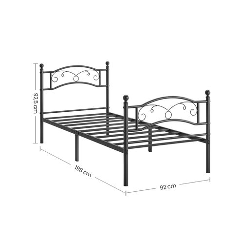 Lit 90 X 190 Cm En Métal, Cadre De Lit 1 Place, Noir