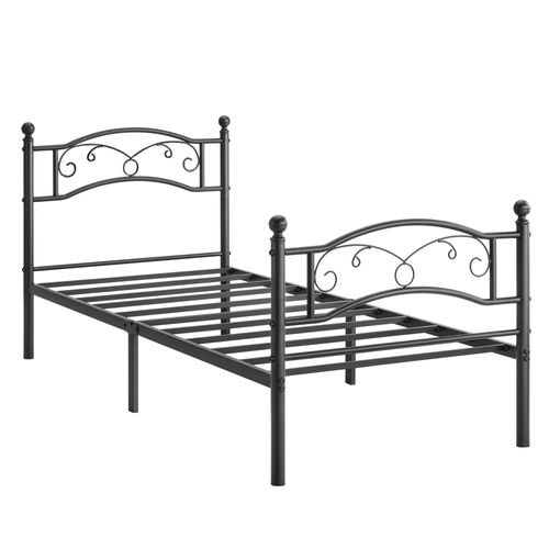 Lit 90 X 190 Cm En Métal, Cadre De Lit 1 Place, Noir