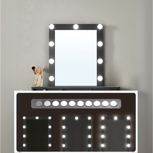 Coiffeuse 1 Tiroir, 3 Niches Et 1 Miroir Avec Ampoules Noir - L80 Cm
