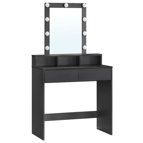 Coiffeuse 1 Tiroir, 3 Niches Et 1 Miroir Avec Ampoules Noir - L80 Cm