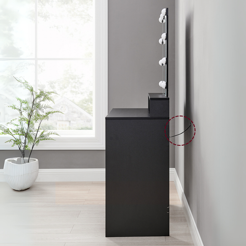 Coiffeuse 1 Tiroir, 3 Niches Et 1 Miroir Avec Ampoules Noir - L80 Cm