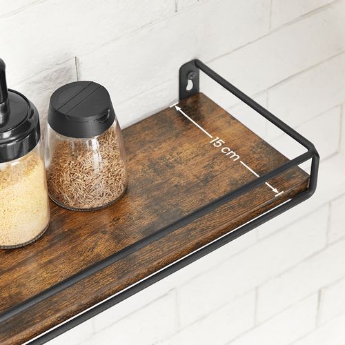 Lot De 2 Étagères Murales,tablettes Suspendues Avec Tringle, Marron Rustique Et Noir