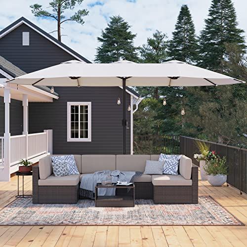 Parasol Double 460 X 270 Cm, Ombrelle Extra Large Pour Terrasse, Beige Gpu036m01