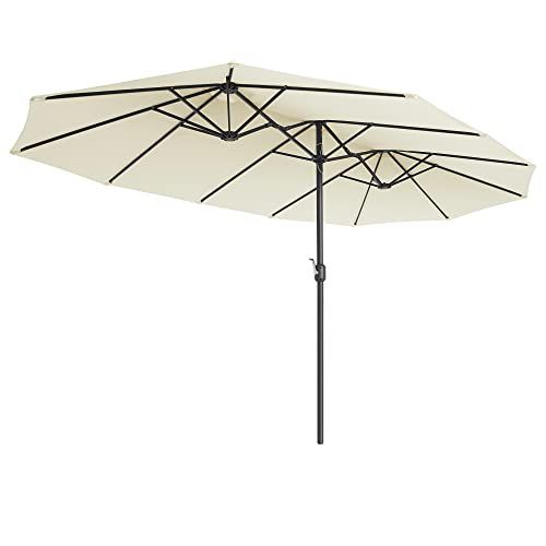 Parasol Double 460 X 270 Cm, Ombrelle Extra Large Pour Terrasse, Beige Gpu036m01