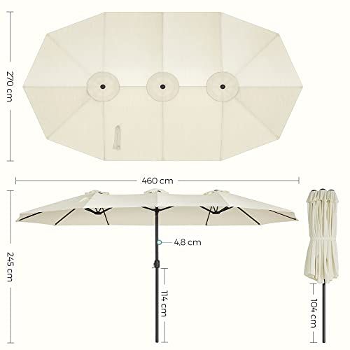Parasol Double 460 X 270 Cm, Ombrelle Extra Large Pour Terrasse, Beige Gpu036m01