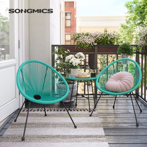 Salon De Jardin, Lot 3 Meubles De Terrasse, Chaises D'extérieur Acapulco, Avec Table En Verre