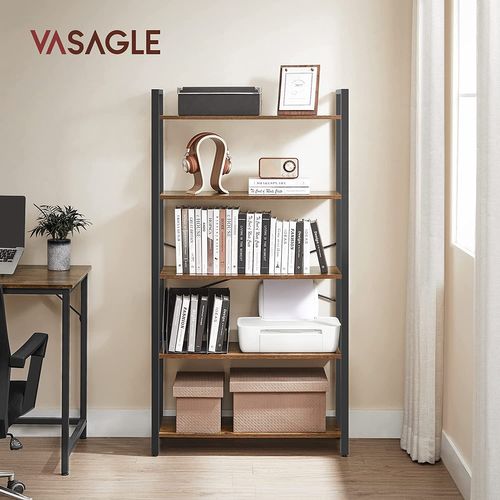 Étagère à 5 Niveaux, Bibliothèque,avec Sructure En Acier, Pour Salon, Bureau, Style Industriel