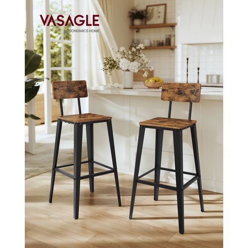 Tabouret Bar Industriel, Lot De 2, Avec Dossier, Cadre En Acier, Style Industriel