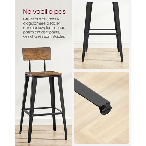Tabouret Bar Industriel, Lot De 2, Avec Dossier, Cadre En Acier, Style Industriel