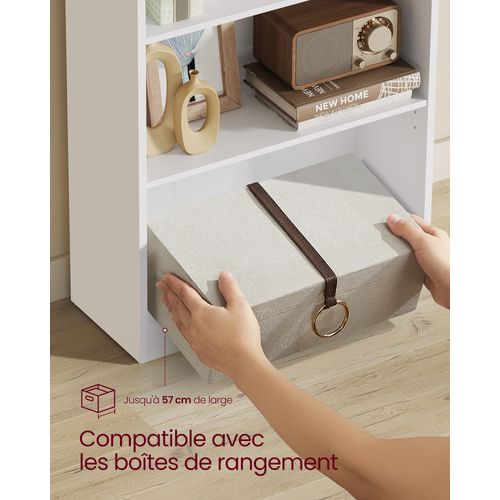 Bibliothèque, Avec Étagères Réglables En Hauteur, 60 X 24 X 93 Cm, Blanc