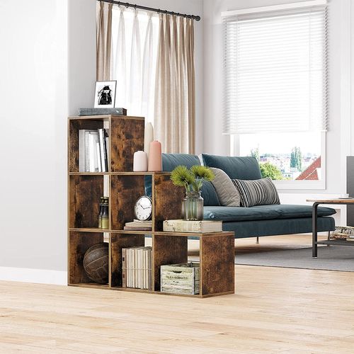 Bibliothèque, 6 Compartiments, Pour Bureau, Salon, Chambre, Marron Rustique