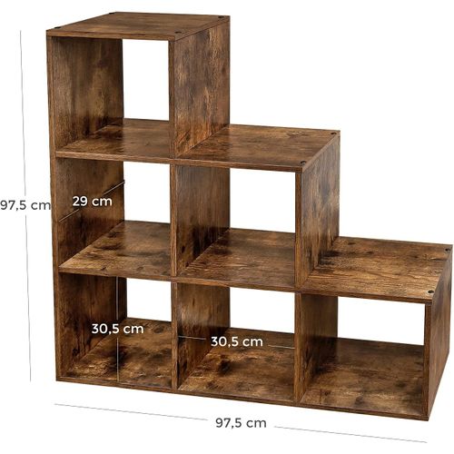 Bibliothèque, 6 Compartiments, Pour Bureau, Salon, Chambre, Marron Rustique