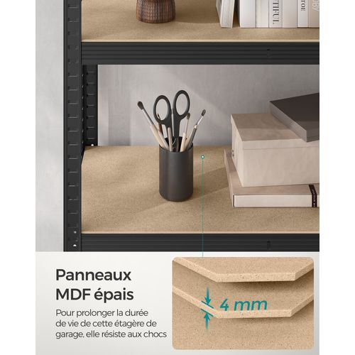 Lot De 2, Étagère Charge Lourde à 5 Niveaux,capacité 750 Kg, 60 X 120 X 200 Cm, Noir