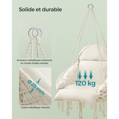Fauteuil Suspendu, Chaise Avec Coussin, Déco Maison Cocooning, Bohème, Blanc Crème