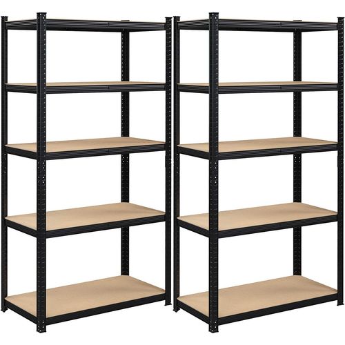 Lot De 2,  Étagère De Rangement, 200 X 100 X 50 Cm, Capacité 600 Kg, Cadre En Acier, Noir
