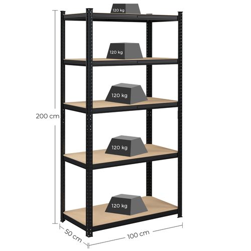 Lot De 2,  Étagère De Rangement, 200 X 100 X 50 Cm, Capacité 600 Kg, Cadre En Acier, Noir