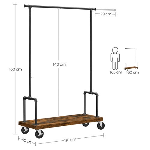 Portant à Vêtements, (110-168) X 40 X 160 Cm (l X L X H), Support Habits Sur Roulettes