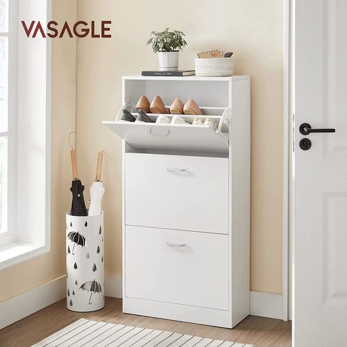 Meuble à Chaussures à 3 Abattants, Pour Entrée, Salon, Chambre à Coucher, 60 X 24 X 120 Cm, Blanc