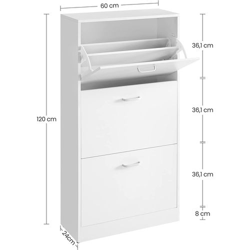 Meuble à Chaussures à 3 Abattants, Pour Entrée, Salon, Chambre à Coucher, 60 X 24 X 120 Cm, Blanc