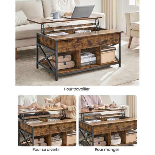 Table Basse Avec Plateau Relevable Et Rangements - L100 Cm