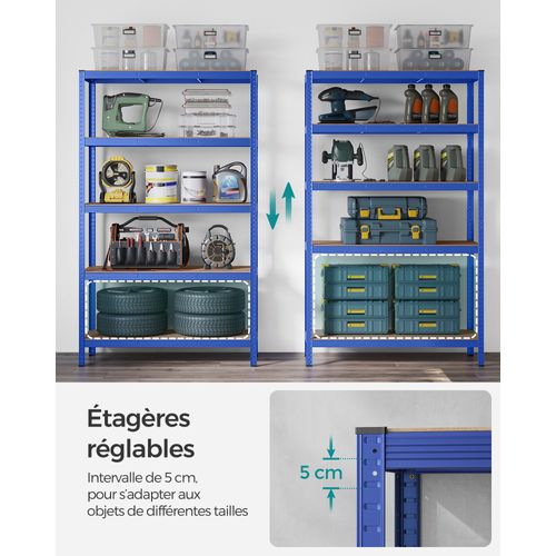 Étagère De Rangement à 5 Niveaux, Planches Réglables, Style Industriel, Pour Cuisine, Salon, Bleu